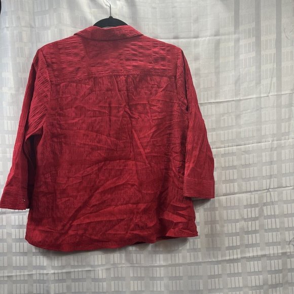 CJ Banks Womens Red Blouse Size X Snap Button Collared 3/4 Sleeve - Picture 9 of 16